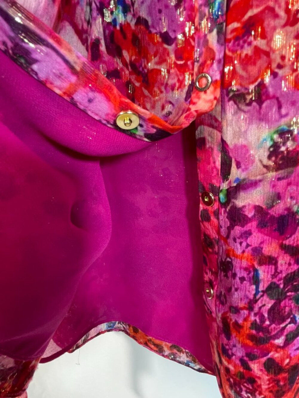 Elie Tahari 93% Silk Metallic Floral Pintuck Sleeveless Blouse Pink M - Picture 8 of 15